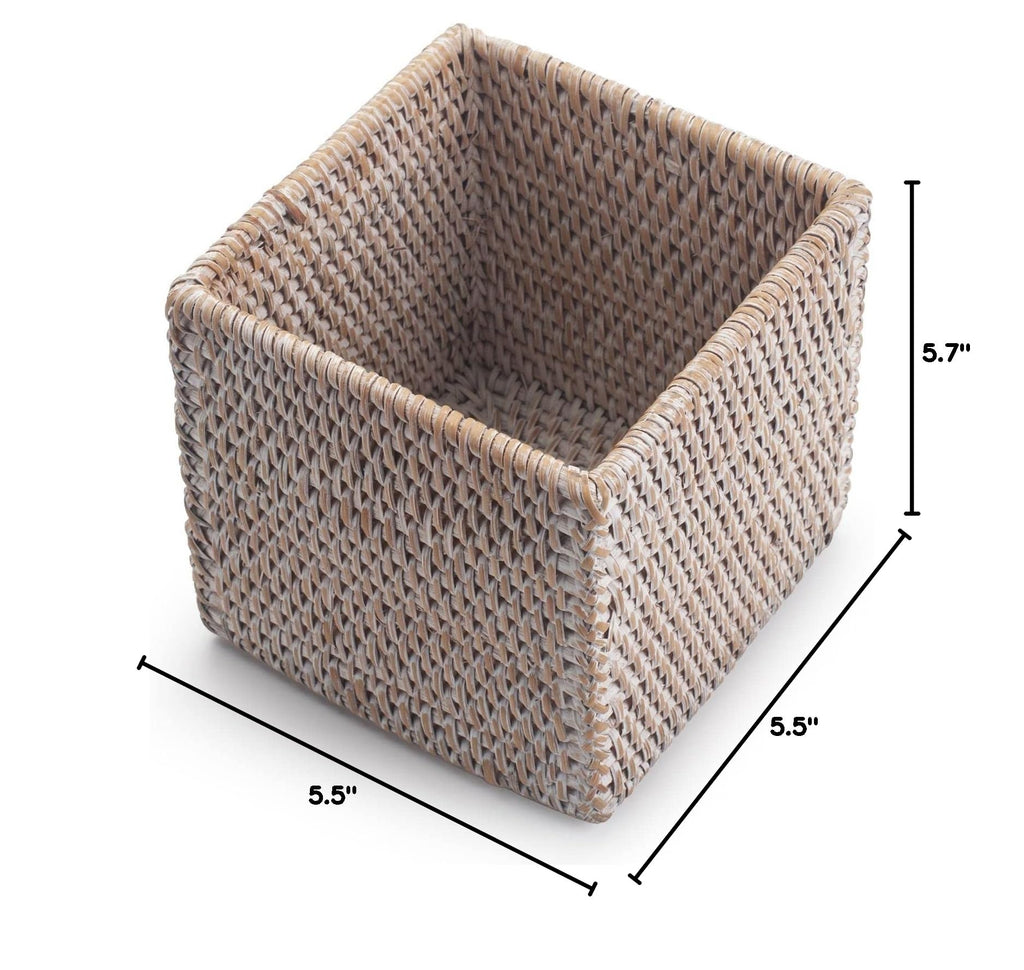 Rattan Tissue Box Cover Square, Hand Woven Wicker Tissue Holder, 5.5 x 5.5 X 5.7 inch, Whitewash