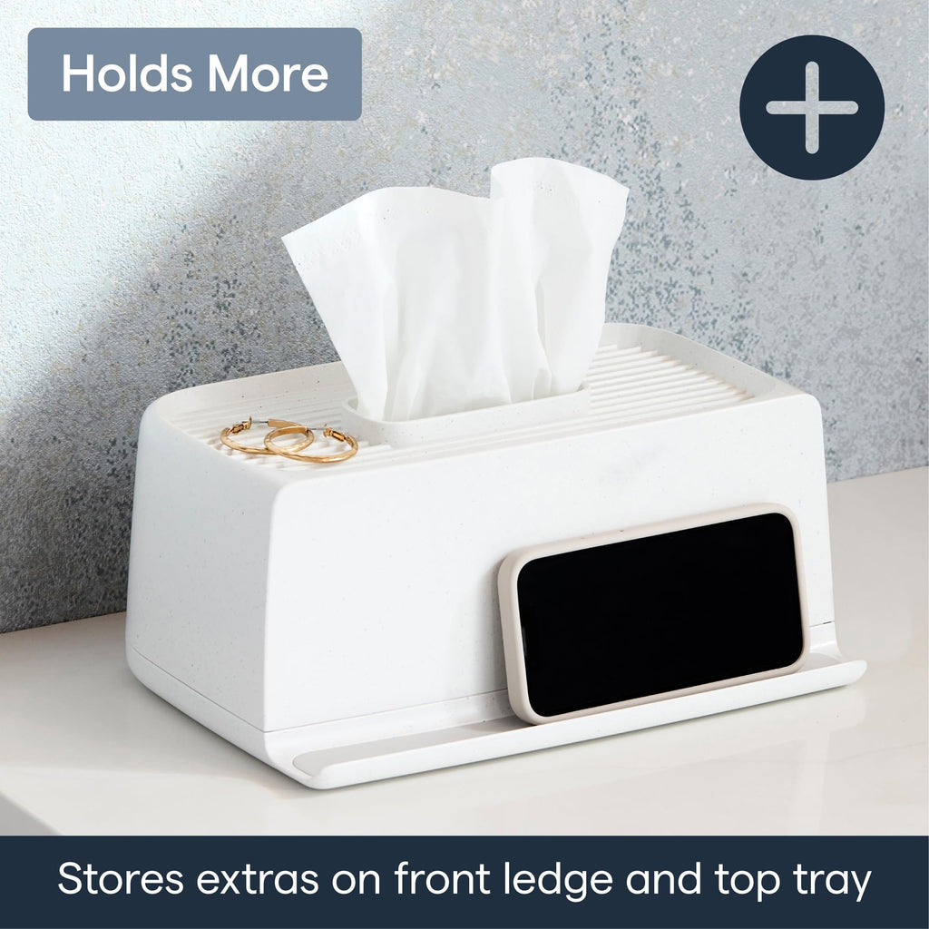YouCopia The Ledge Tissue Holder, Rectangular, Box Cover with Storage for Phones, Jewelry, Makeup and Accessories for Night Stand, Desk and Bathroom Organization