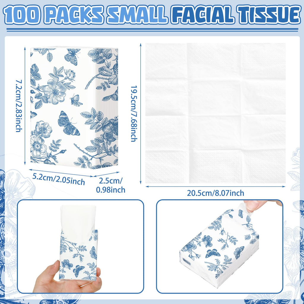 Therwen 100 Pack Pocket Tissues Travel Bulk 1000 Sheet, Butterfly
