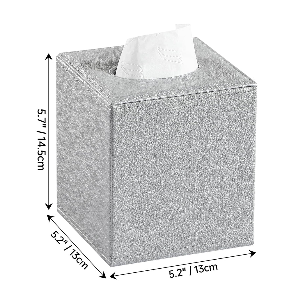 JLAMBOM PU Leather Tissue Box Cover Square Tissue Box Holder (Silver)