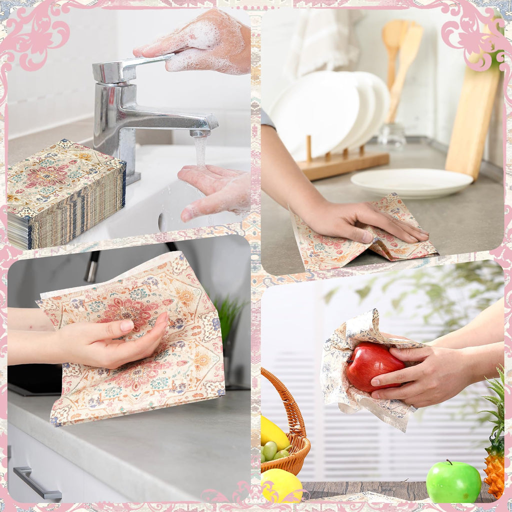 Yeaqee 100 Pcs Boho Napkins Paper Guest Towels, Multicolor