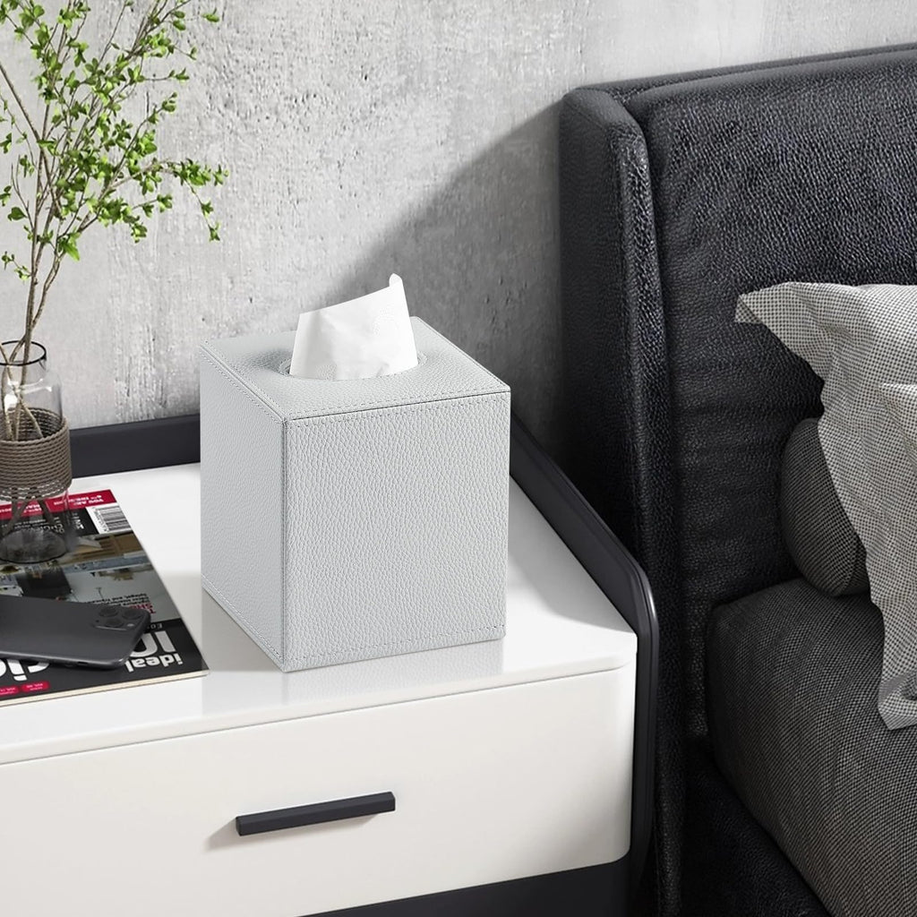 JLAMBOM PU Leather Tissue Box Cover Square Tissue Box Holder (Grey)