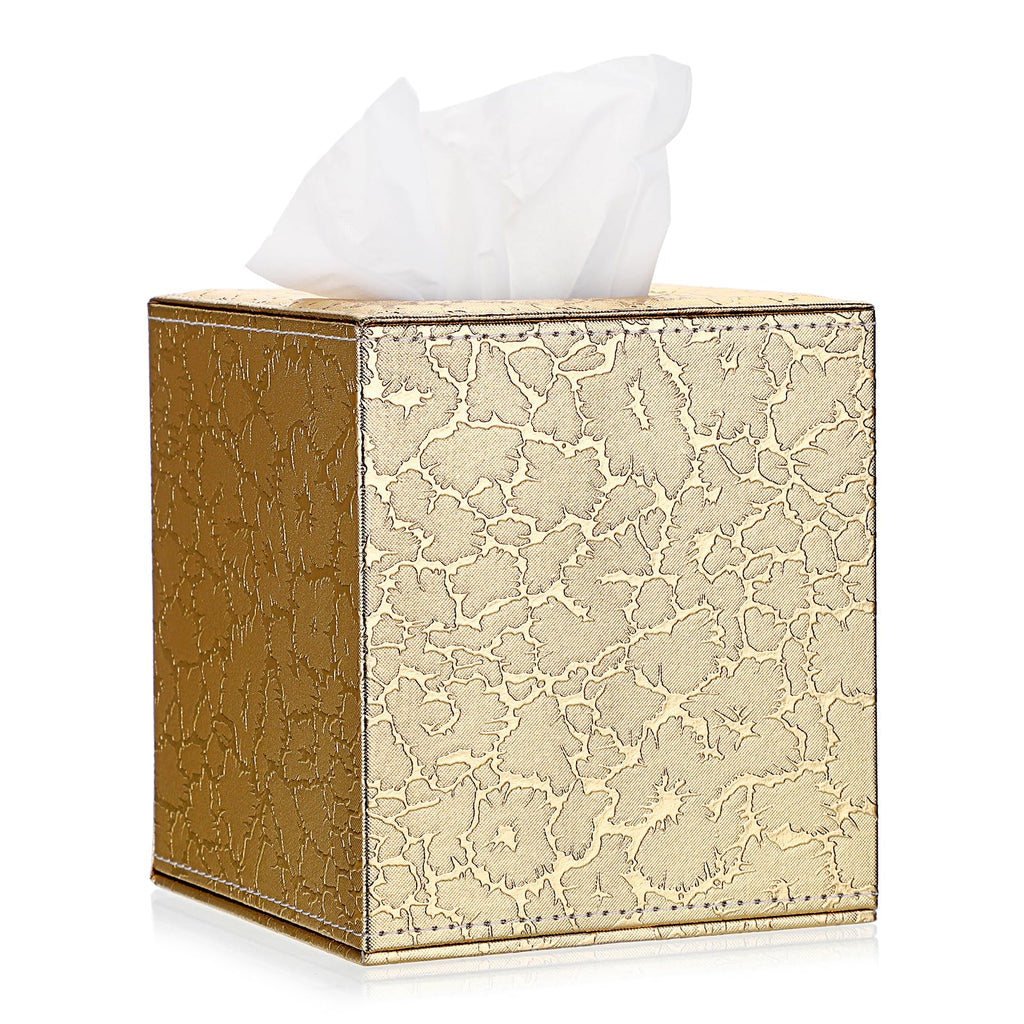 Sumnacon PU Square Tissue Box Cover with Magnetic Bottom, Waterproof, Gold