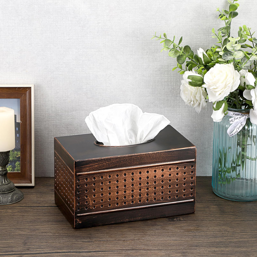 Sumnacon Large Tissue Box Cover Rectangle Vintage Metal Tissue Box Holder