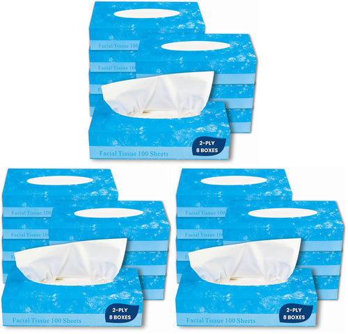 1InTheOffice Facial Tissue, Tissue Paper, Facial Tissue Paper, 2-Ply, Soft and Strong, Flat Box, White, 100 Sheets/Box, 8 Boxes (Pack of 3)