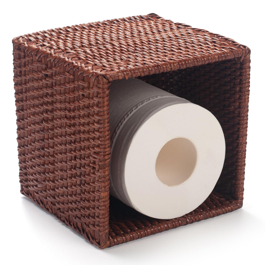 2 Pack Square Rattan Tissue Box Cover, Hand Woven Wicker Tissue Holder, 5.5 x 5.5 X 5.7 inches, Brown