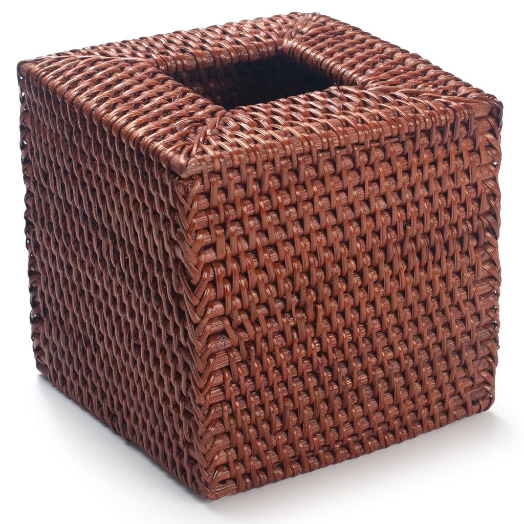 2 Pack Square Rattan Tissue Box Cover, Hand Woven Wicker Tissue Holder, 5.5 x 5.5 X 5.7 inches, Brown