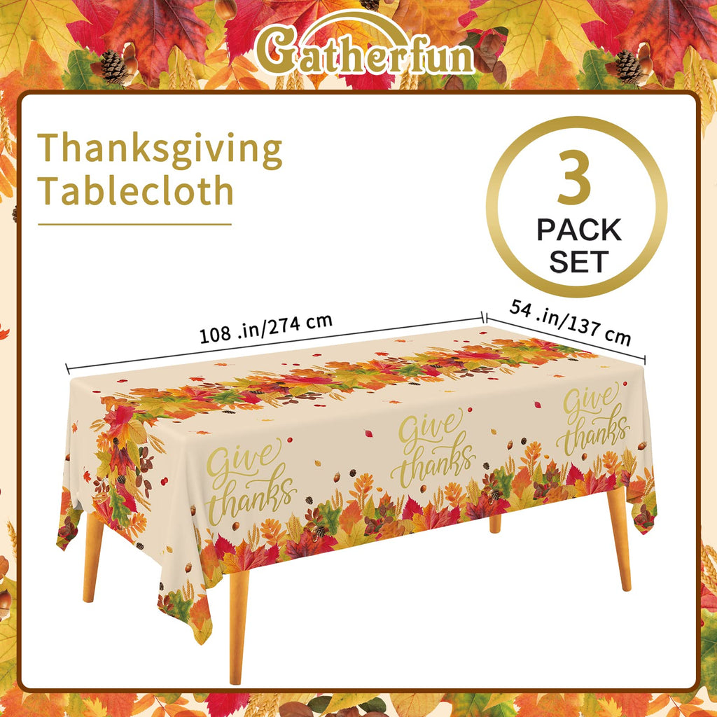 Fall Thanksgiving decorations, Disposable Tablecloth, Plastic Table Cover for Autumn Party Decorations and Thanksgiving Party Decorations, 3 Pack, 54”x108”