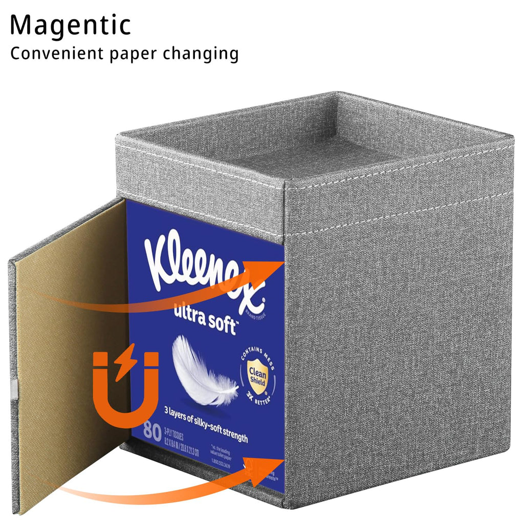 Square PU Leather Tissue Box Cover with Top Storage Tray,Tissues Dispenser