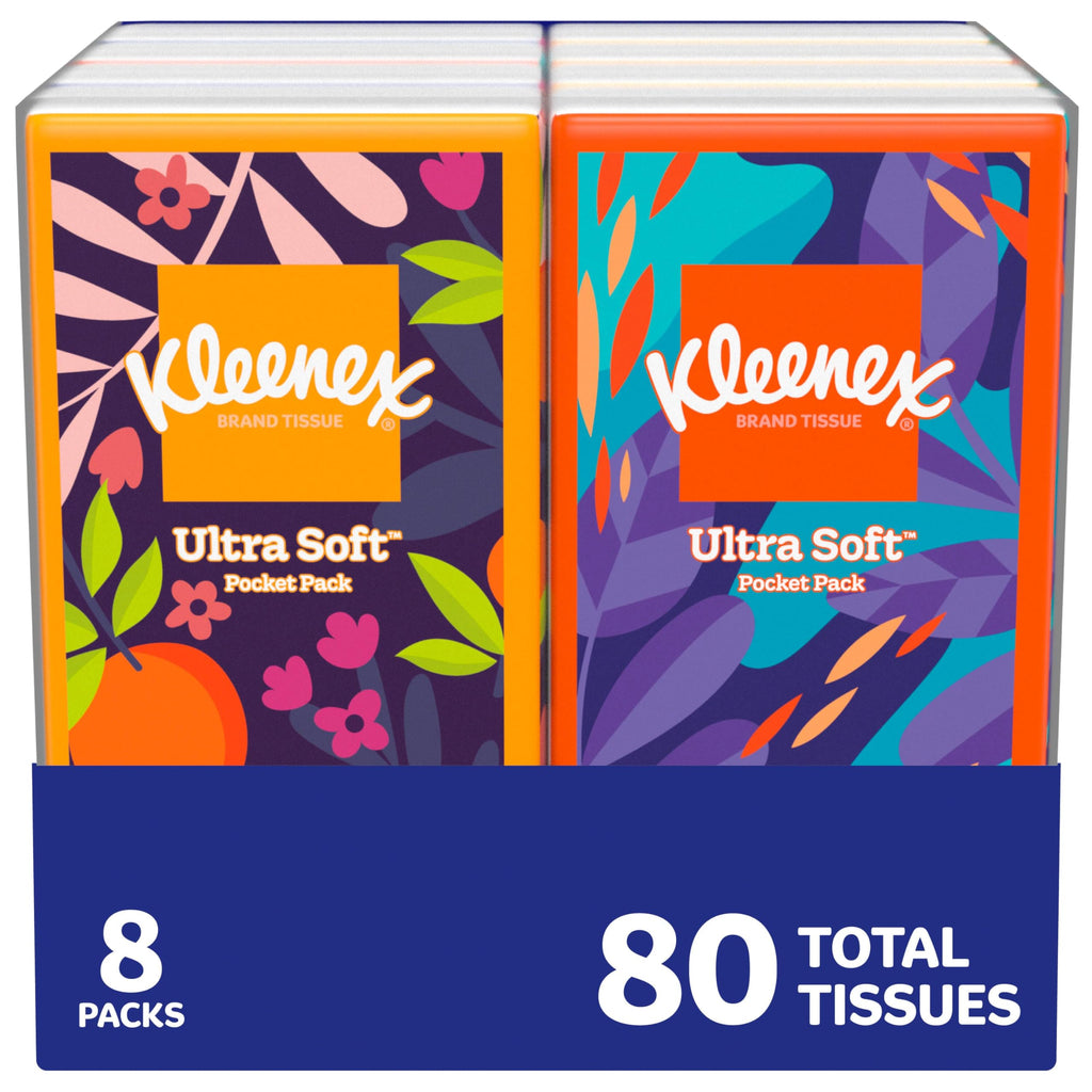 Kleenex On-The-Go Facial Tissues, 8 Travel Packs, 10 Tissues per Pack