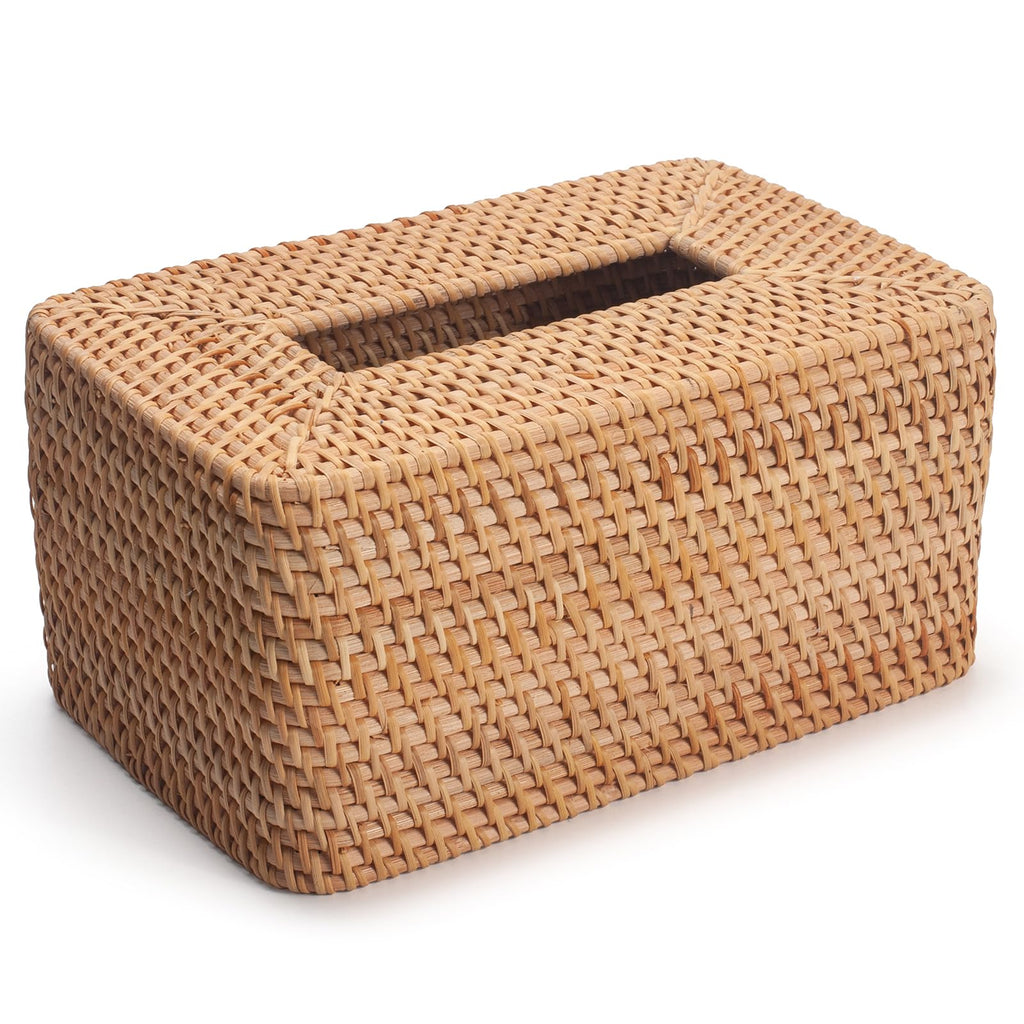 Rattan Tissue Box Cover, Rectangle Wicker Tissue Box Holder, Boho Tissue Box Cover for Living Room, Bathroom, Kitchen, Bedroom, 10.2 x 6.2 x 5.3 inch, Natural