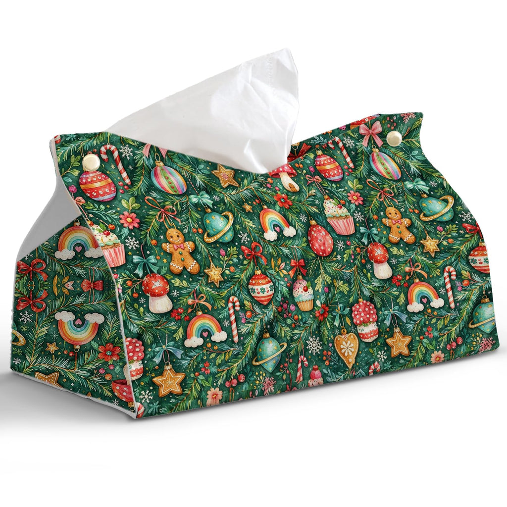 PaJiaNi Green Christmas Tissue Box Cover Rectangle for Winter Holiday Decor