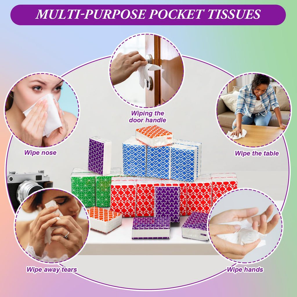 Therwen 100 Pack Pocket Tissues Travel Bulk 1000 Sheet, Multicolor