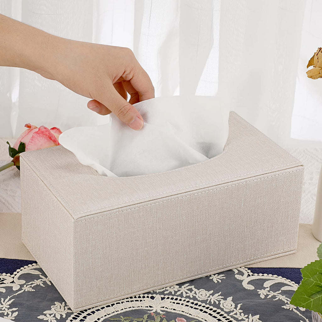 Sumnacon Tissue Box Cover Rectangle Linen Tissue Box Holder，Magnetic Bottom