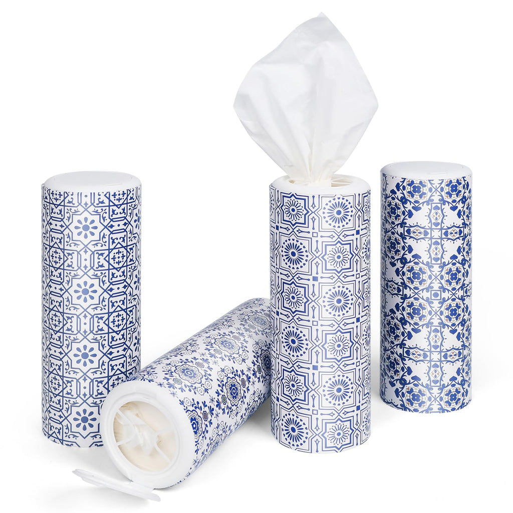 CLOVER Car Tissue Cylinder Box Set with Lids, 4 Tubes Lotion Tissues