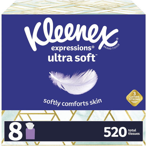 Kleenex Expressions Ultra Soft Facial Tissues, 8 Cube Boxes, 65 Tissues per Box (520 Total Tissues)