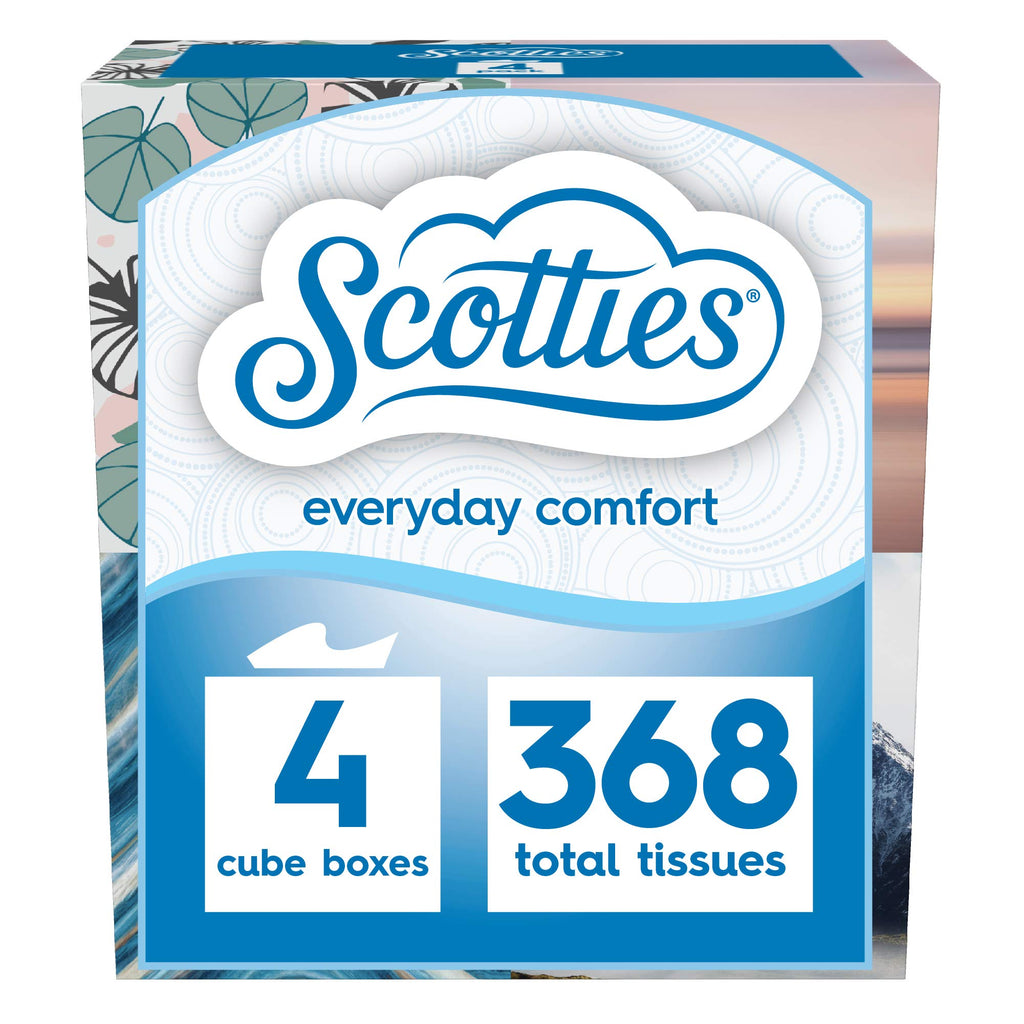 Scotties Everyday Comfort Facial Tissues, 2-Ply, 92 Tissues Per Box, (Pack of 4)
