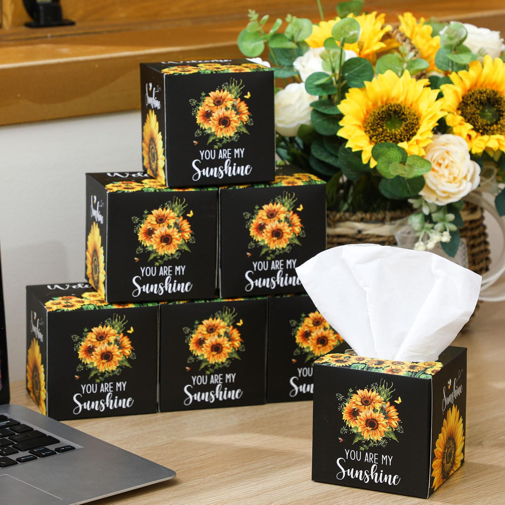 Fourluoo 12 Pack Summer Sunflower Facial Tissues Cube Boxes 600 Sheet 3 Ply