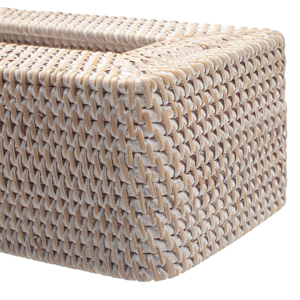 Rattan Tissue Box Cover Rectangular 10 x 6.1 x 4.1 Inch (White)
