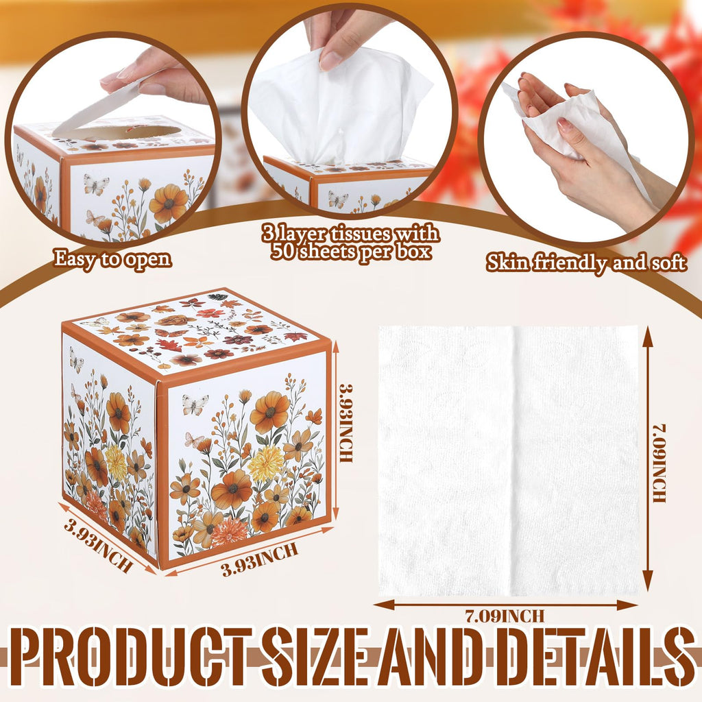 Fourluoo 12 Pack Spring Wildflower Floral Facial Tissues Cube Boxes 600 Sheets 3 Ply Small Flower Square Face Tissues Bulk for Spring Summer Car Bedroom Party Supplies