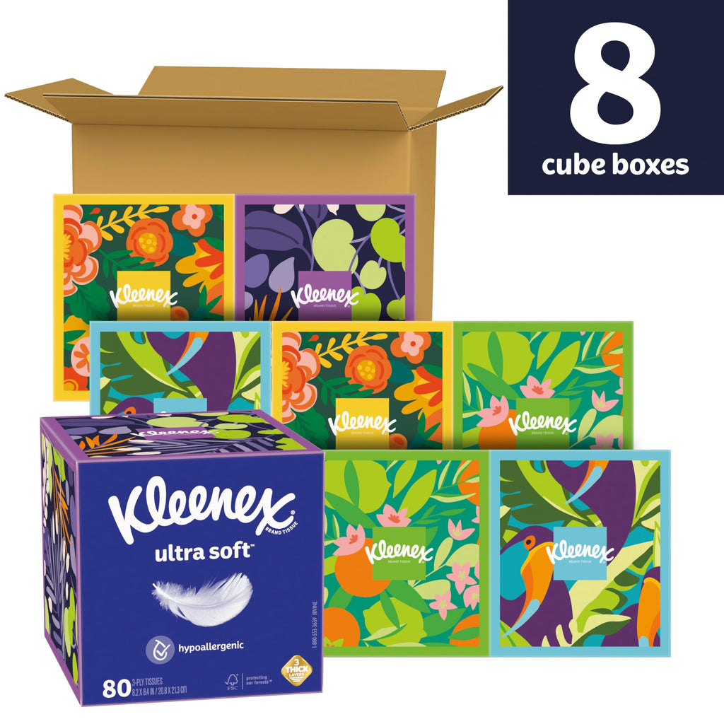 Kleenex Ultra Soft Facial Tissues, Cube Boxes,80 Tissues per Box,3-Ply,Packaging May Vary,(Pack of 16)