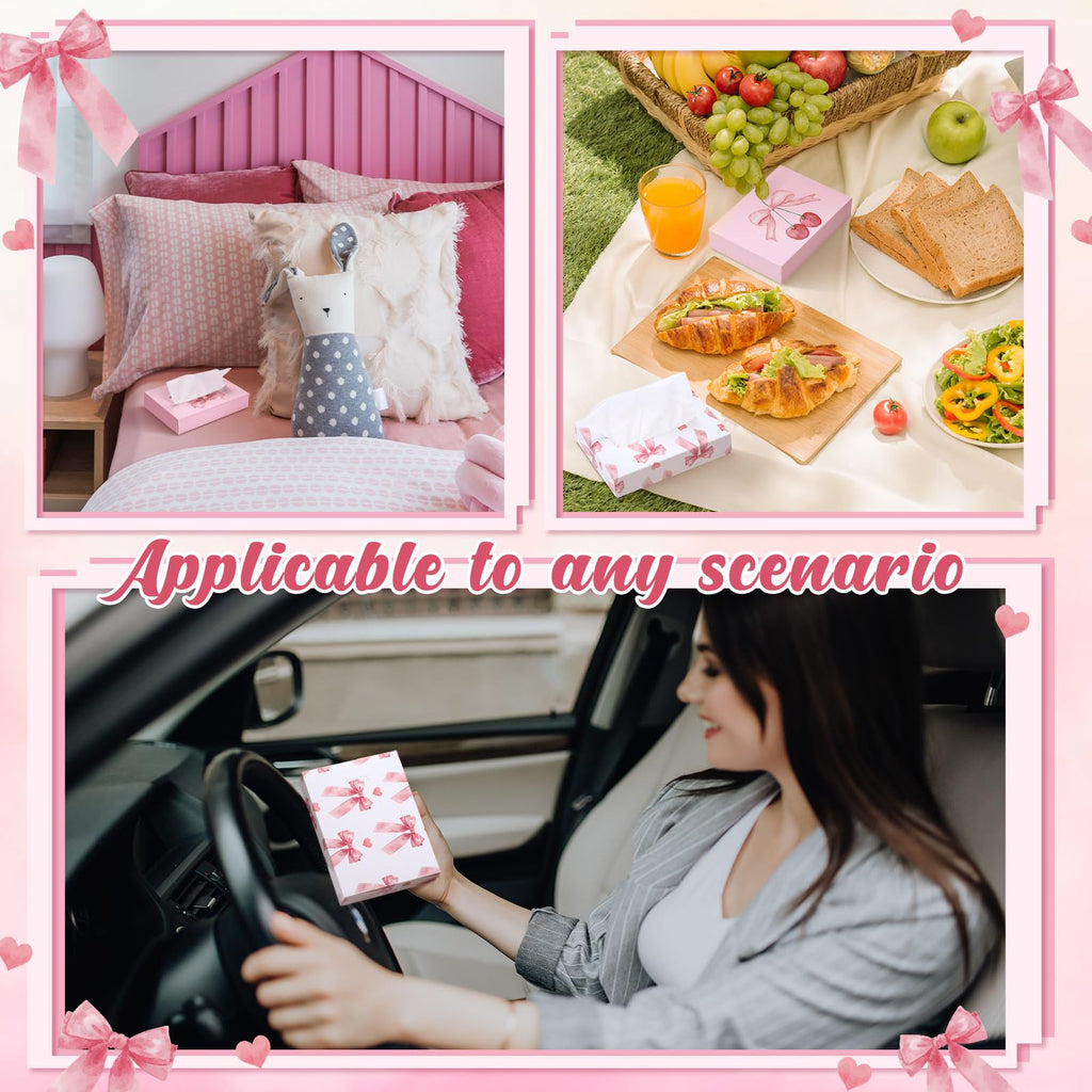 TaoBary 24 Pack Small Facial Tissue Box 2 Ply Pink Bow for Car Desk