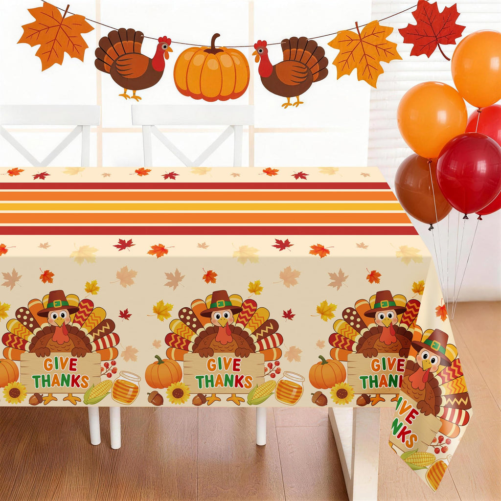 Childom 3 Pack Thanksgiving Tablecloth,Thanksgiving Decorations 54x108 Inch Disposable Plastic Tablecloth,Fall Turkey Table Cover for Home Dinner Table Decor Picnic Birthday Party Supplies