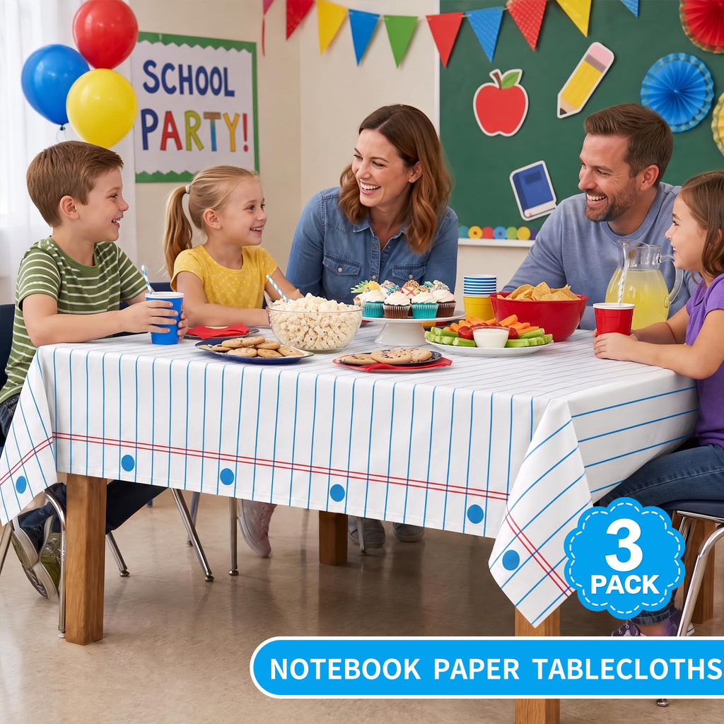 3 Pack Notebook Paper Plastic Tablecloths Disposable Rectangle Table Covers