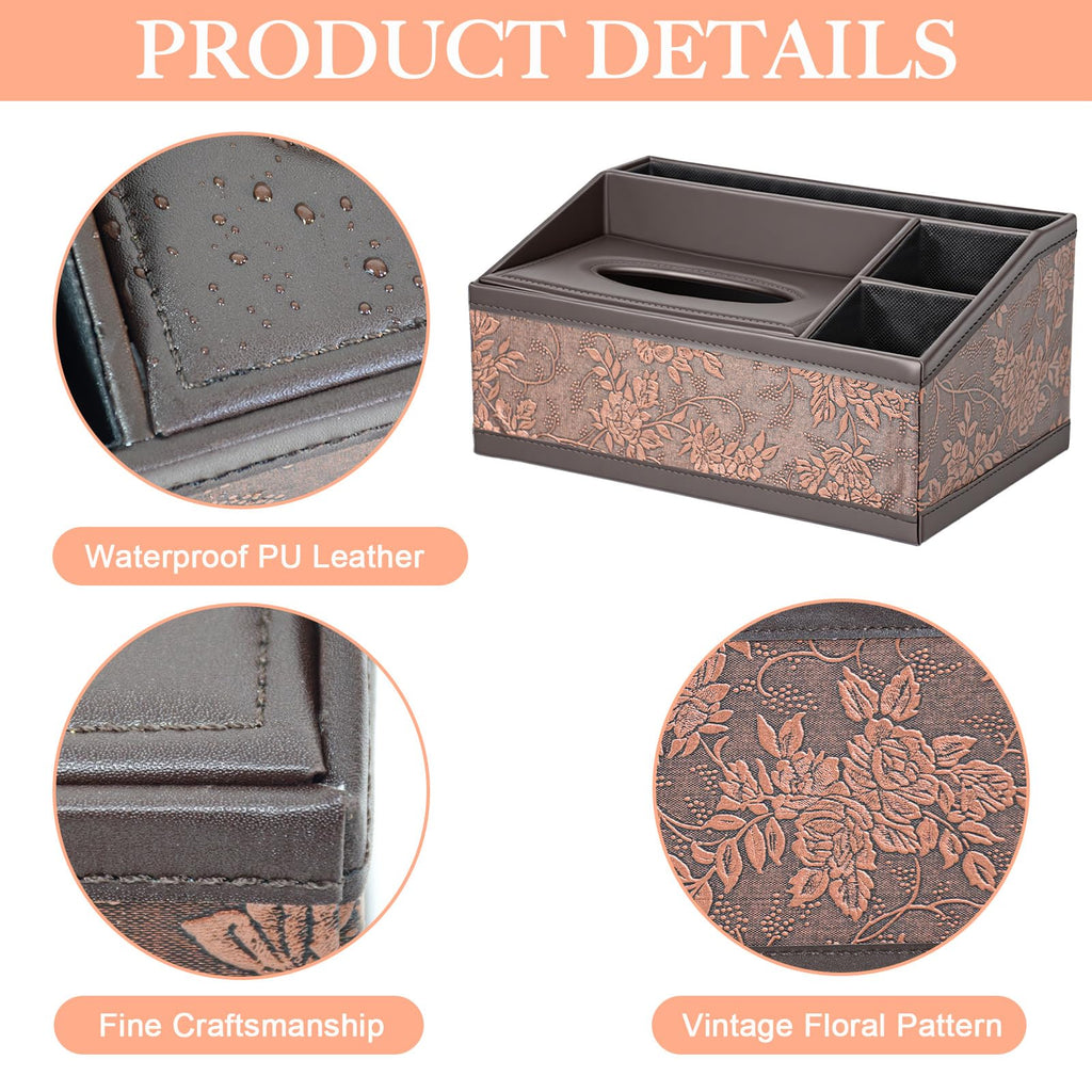 SAYEEC Leather Tissue Box Cover Rectangular Tissue Box Holder Retro Napkin Dispenser Facial Tissues Organizer Multifunctional Storage Box Caddy for Bathroom Toilet Bedroom Living Room Office Table Car