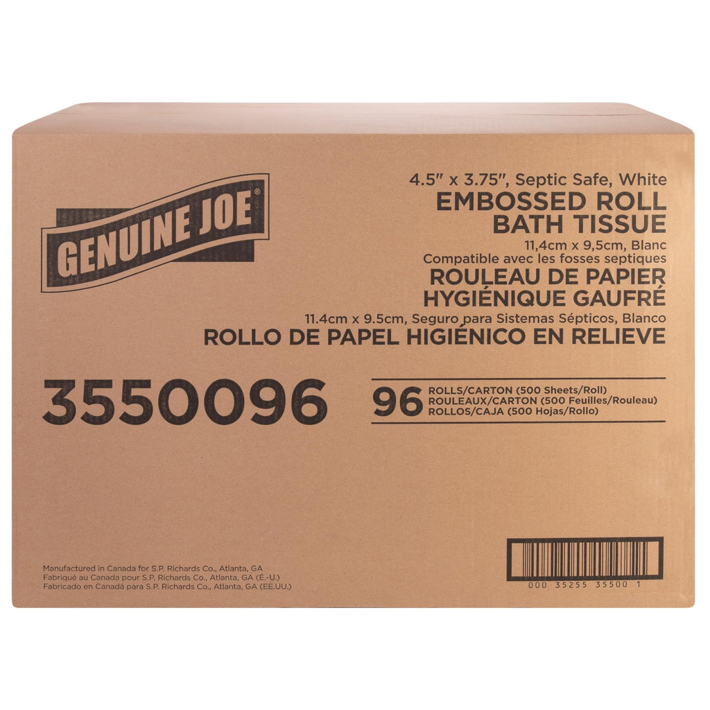 Genuine Joe Standard Bath Tissue, 2-Ply, 3.75" x 4.5", 500 Sheets, Pack of 96