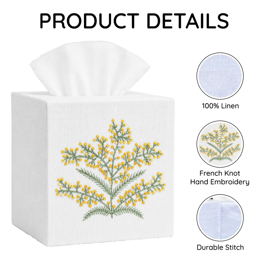 EmbroideryLinen.VN Square Tissue Box Cover Cute Set of 2, White