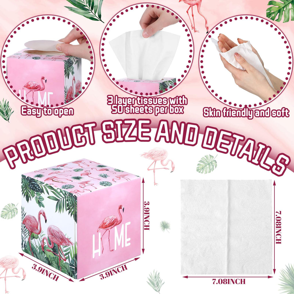 Fourluoo 12 Pack Summer Flamingo Facial Tissues Cube Boxes, 600 Sheet 3 Ply