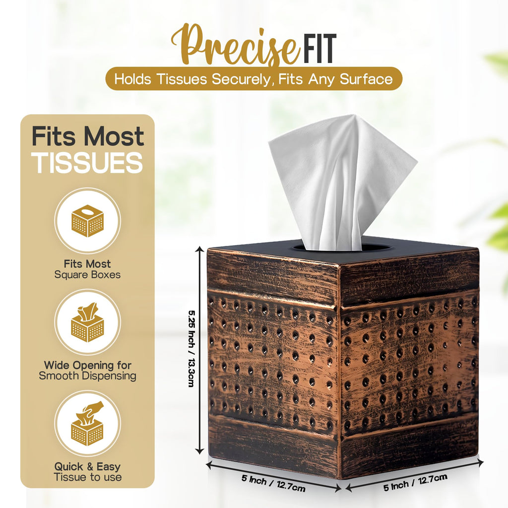 LUXMODE Handmade Metal Brown Tissue Box Cover – Square – 5x5x5.25 Inch – Open Bottom - Modern Tissue Holder for Bathroom, Living Room, Bedroom & Office Décor