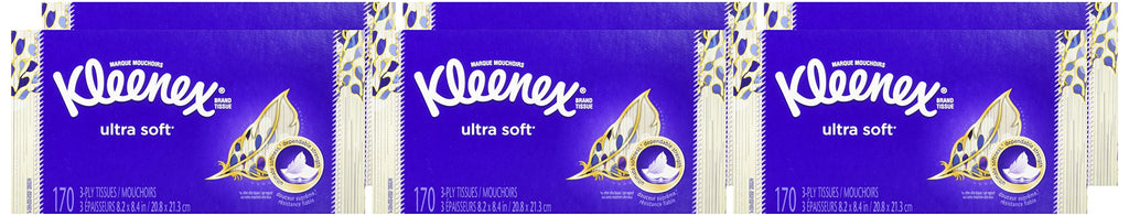 Kleenex Ultra Soft Facial Tissues, Medium Count Flat, 170 ct, 6 Pack. Designs May Vary