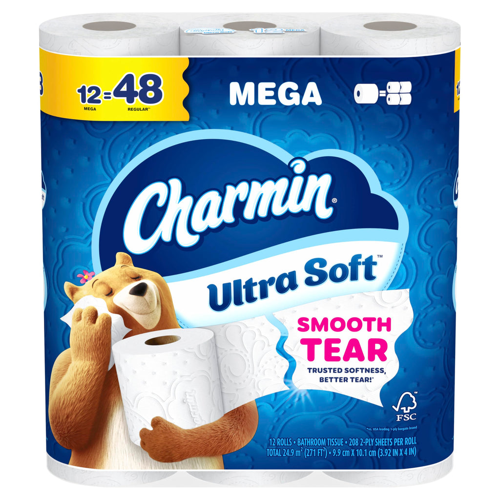 Charmin Toilet Paper Ultra Soft, 12 Mega Rolls = 48 Regular Rolls, 2-ply Bath Tissue