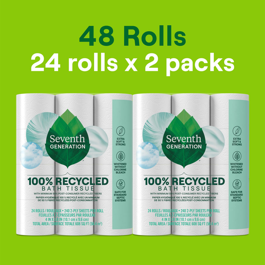 Seventh Generation Toilet Paper, 100% Recycled 2-Ply Bath Tissue, 48 Rolls