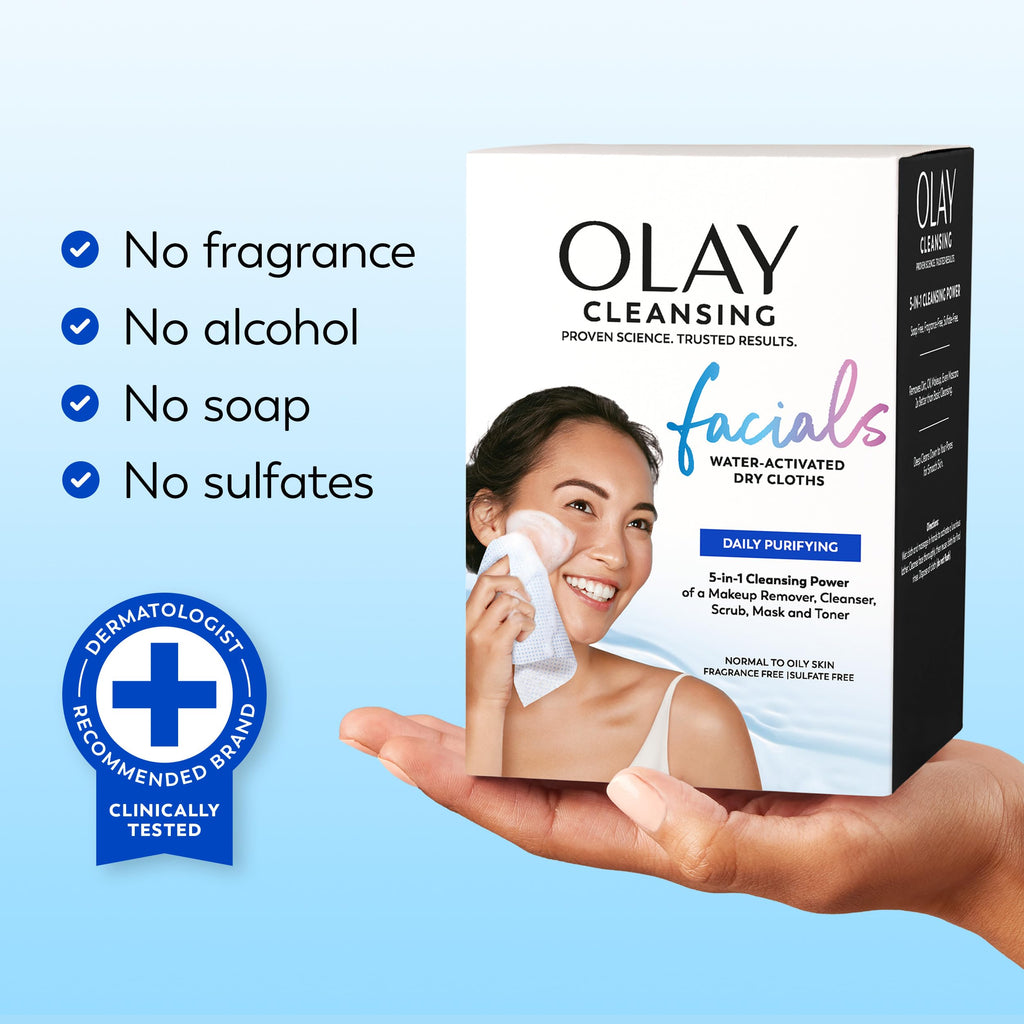 Olay Makeup Remover Wipes,Daily Facials Deep Clean Face Cleanser-Normal to Oily Skin,Alcohol&Fragrance Free,Soft Face Wash Towels,Travel Essentials-Women, Convenient Dry Cloths, 66 Count (Pack of 12)