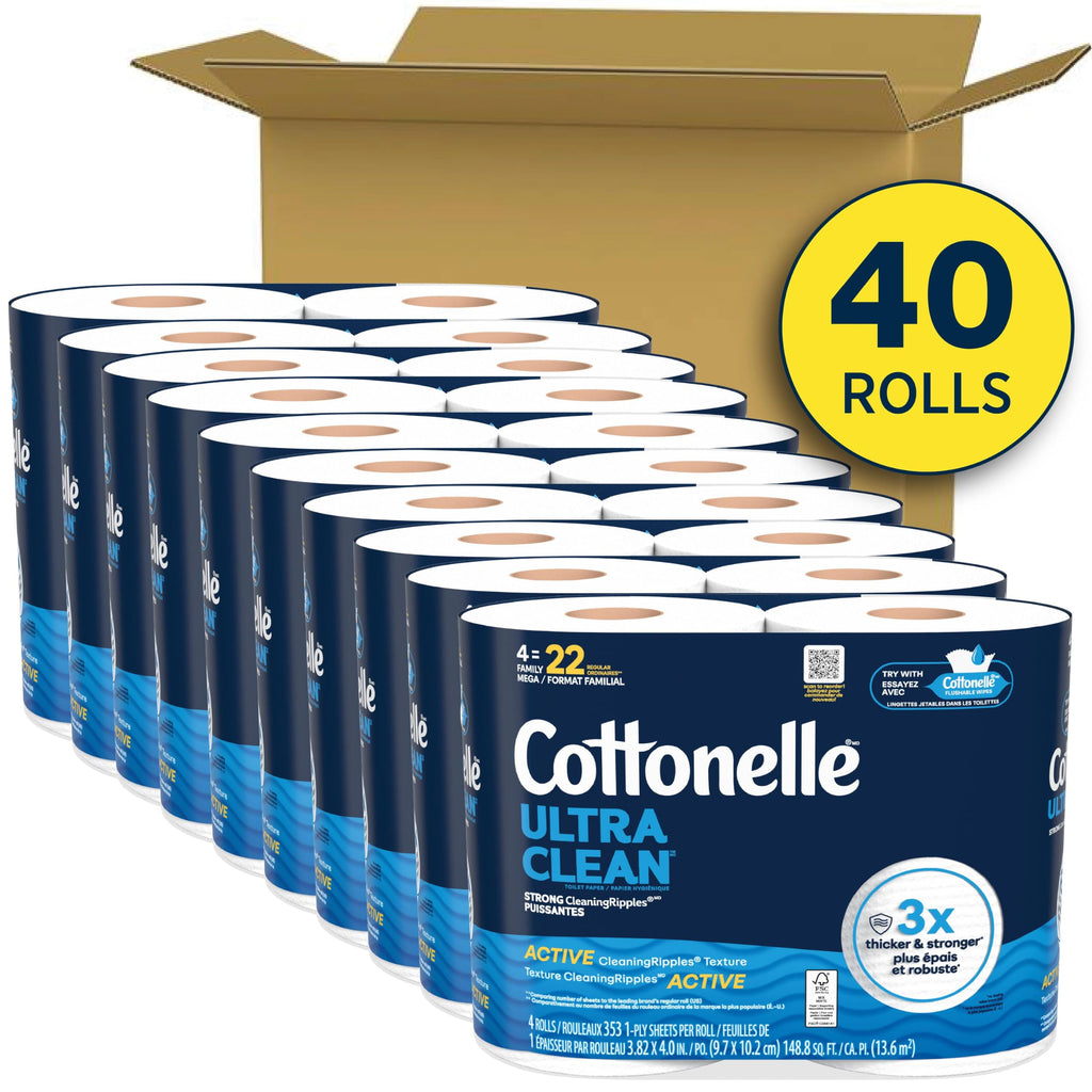 Cottonelle Ultra Clean Toilet Paper, 40 Family Mega Rolls=220 Regular Rolls