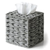 PE Wicker Tissue Box Cover Square, Handwoven Facial Tissue Box Holder Gray
