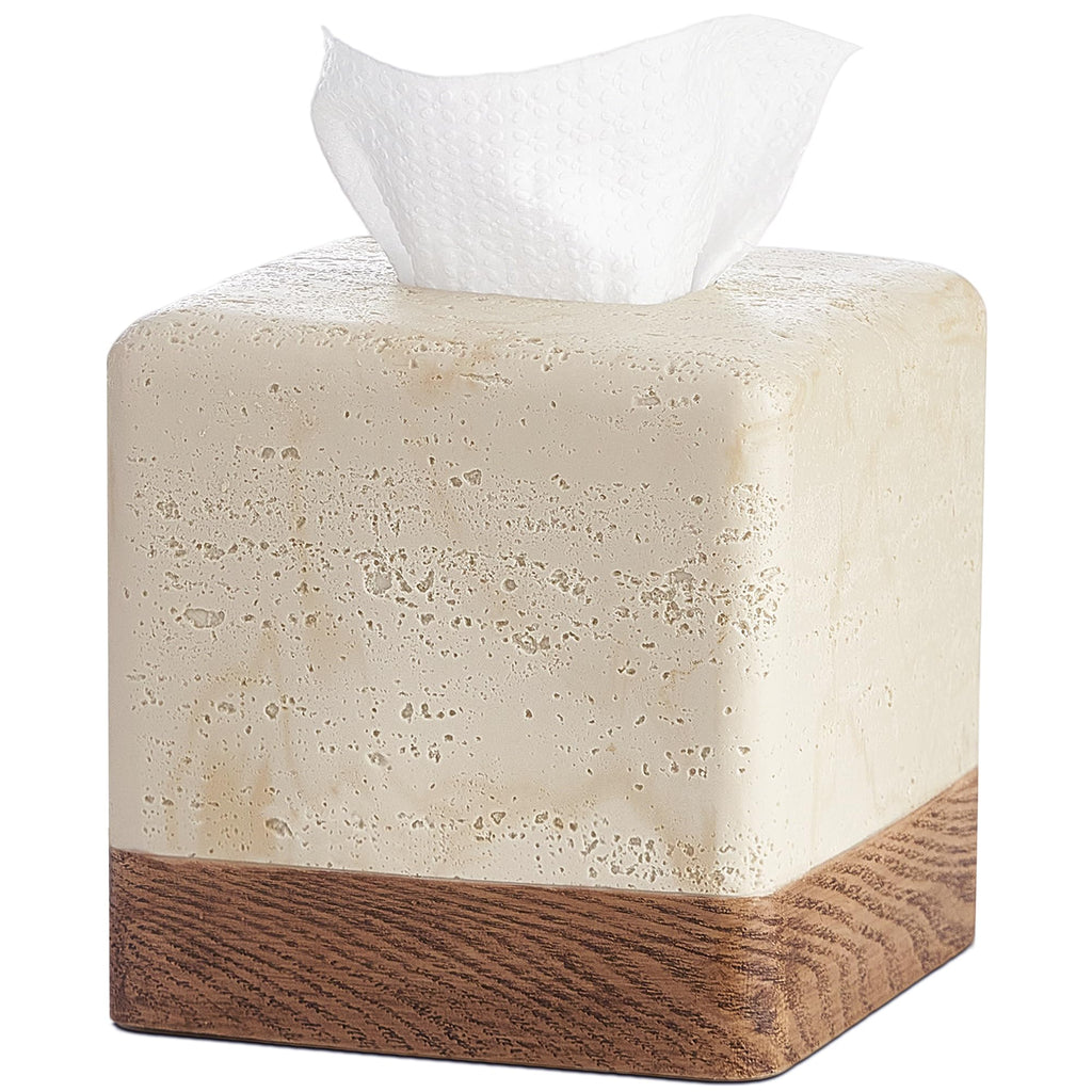Natural Travertine Look Match Wooden Square Tissue Box Cover for Home Decor