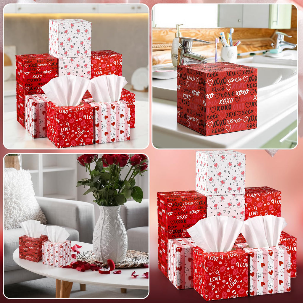 Fuyoooo 12 Pack Cube Facial Tissue Boxes Red Heart for Wedding Party Decor