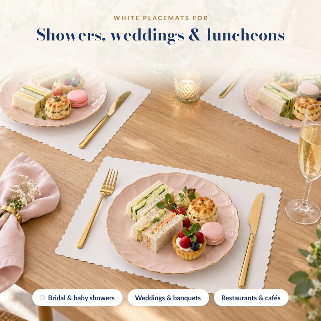 Disposable Paper Placemats, 100 Count, 10 x 14 Inch Scalloped, White