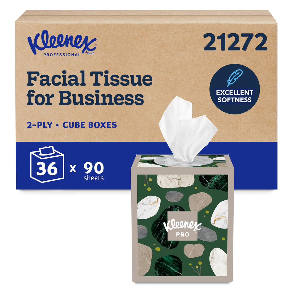 Kleenex Professional Naturals Facial Tissue, Bulk (21272), 2-Ply, White, Upright Cube Boxed Format, Designed for Business (90 Tissues/Box, 36 Boxes, 3,240 Sheets/Case)
