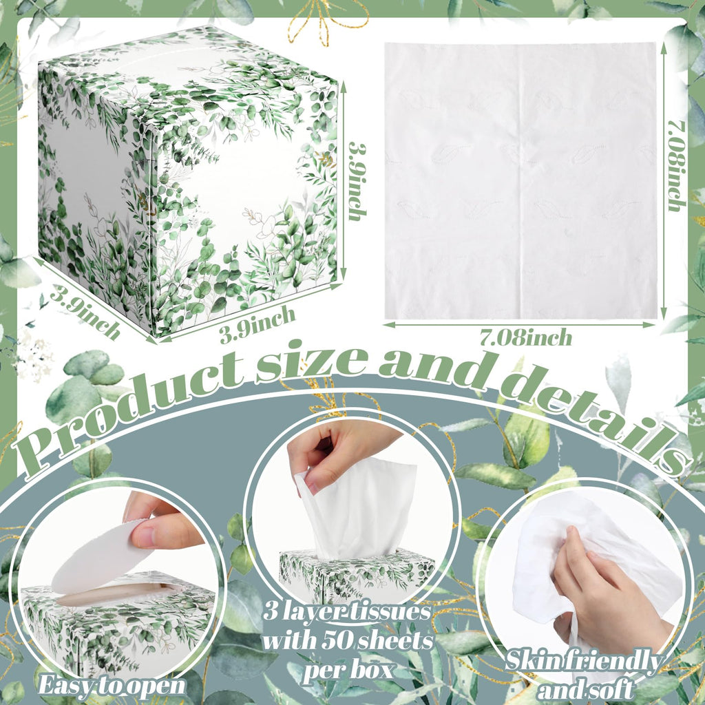 Fourluoo 12 Pack Eucalyptus Facial Tissues Cube Boxes, 600 Sheets 3 Ply