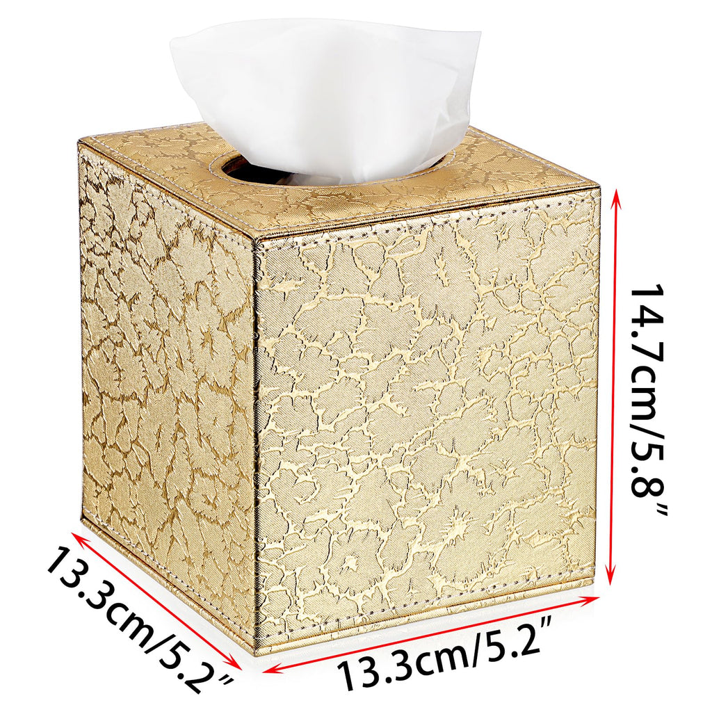 Sumnacon PU Square Tissue Box Cover with Magnetic Bottom, Waterproof, Gold