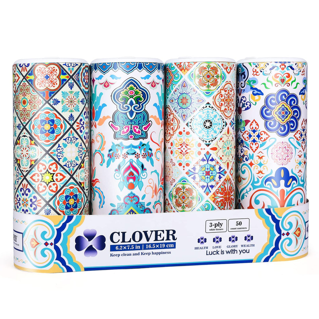 CLOVER Car Tissues Cylinder with Cap, Round Tissue Box Container (4 Pack)
