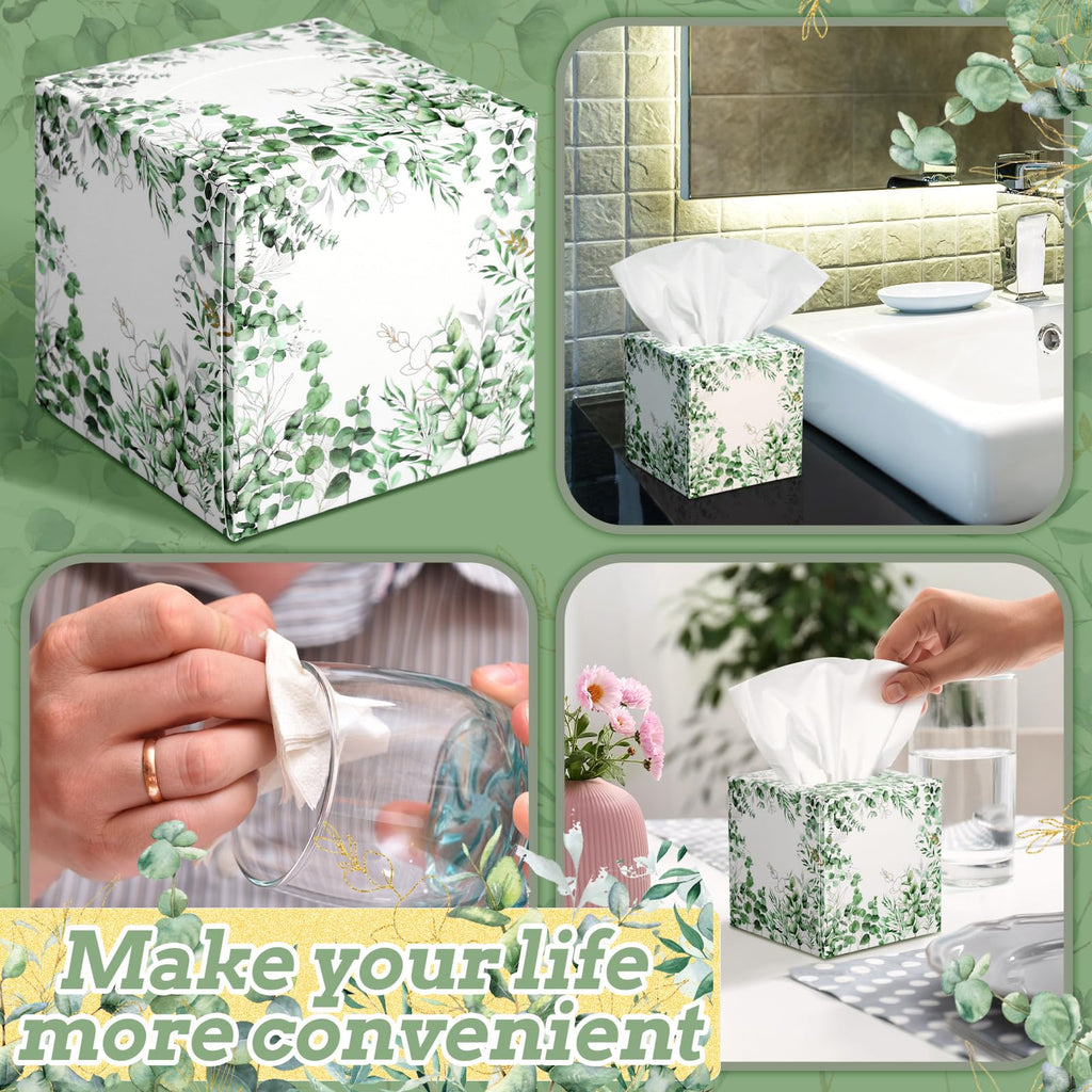 Fourluoo 12 Pack Eucalyptus Facial Tissues Cube Boxes, 600 Sheets 3 Ply