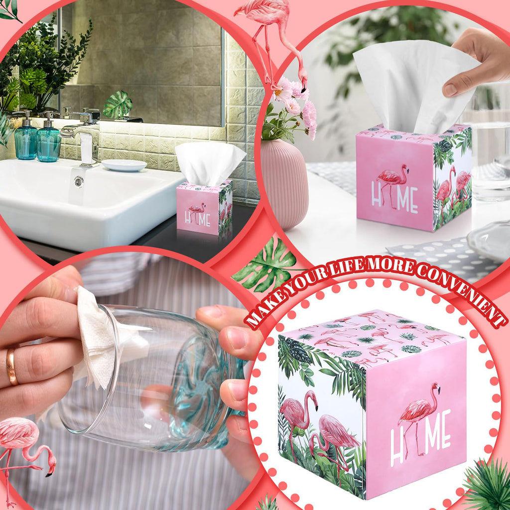 Fourluoo 12 Pack Summer Flamingo Facial Tissues Cube Boxes, 600 Sheet 3 Ply