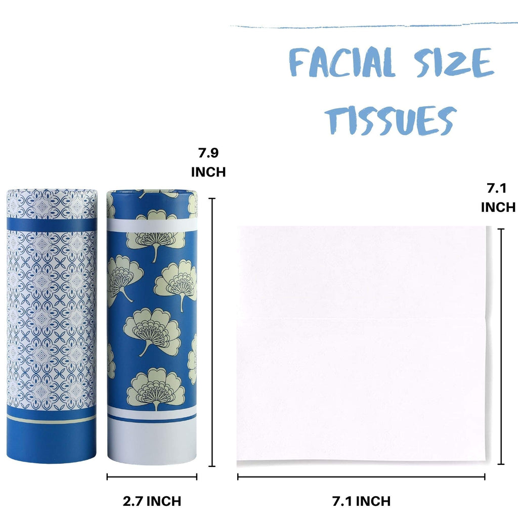 Car Tissues Holder with Facial Tissues - 4 PK - Travel Tissue Tubes Box Container Perfect Fit for Car Cup Holder Car Tissues Cylinder (Blue)