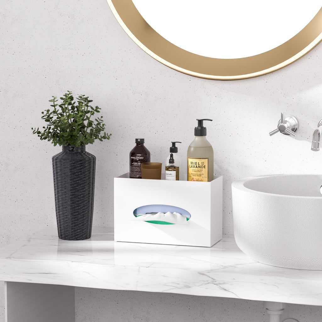 Hongtuocb White Acrylic Tissue Box Cover Rectangular,Acrylic Tissue Dispenser with Storage Tray for Bathroom Kitchen Home Office(White, 9.85x4.5x6.3)